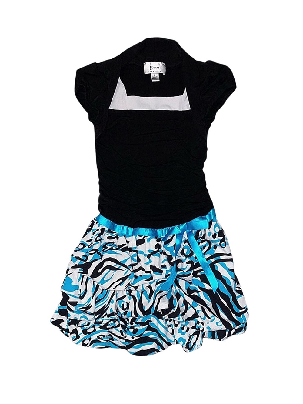 B WEAR Girl's Black And Blue Short Sleeve Dress Size 6